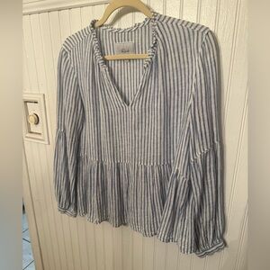 Rails Raylyn Fremont Striped Linen Blend Small Peplum Blouse
